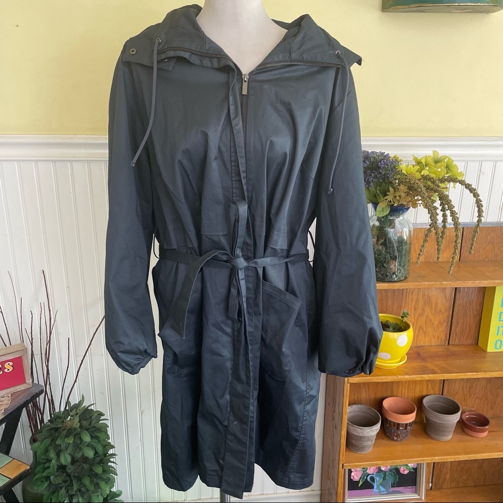Women's Black Hooded Trench Raincoat - Lightweight Waterproof Jacket